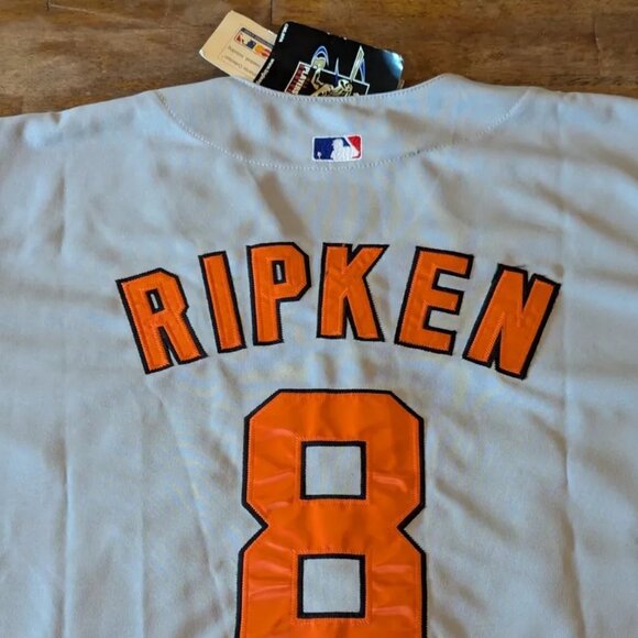 Cal Ripken Jr. Baltimore Orioles Grey Jersey Retirement Patch Majestic Shirt Top - Picture 5 of 6